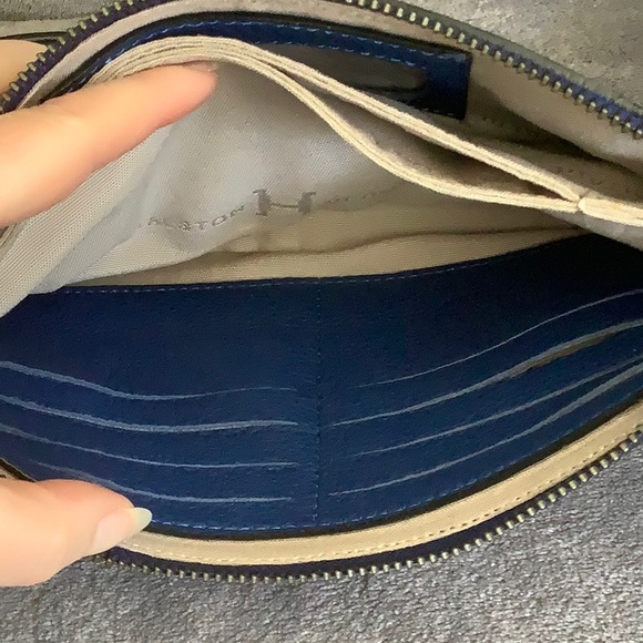 Halston Heritage Blue Leather Zipper Crossbody Bag - Picture 10 of 13